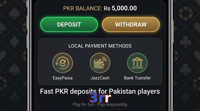 Deposit and withdrawal screen with PKR methods